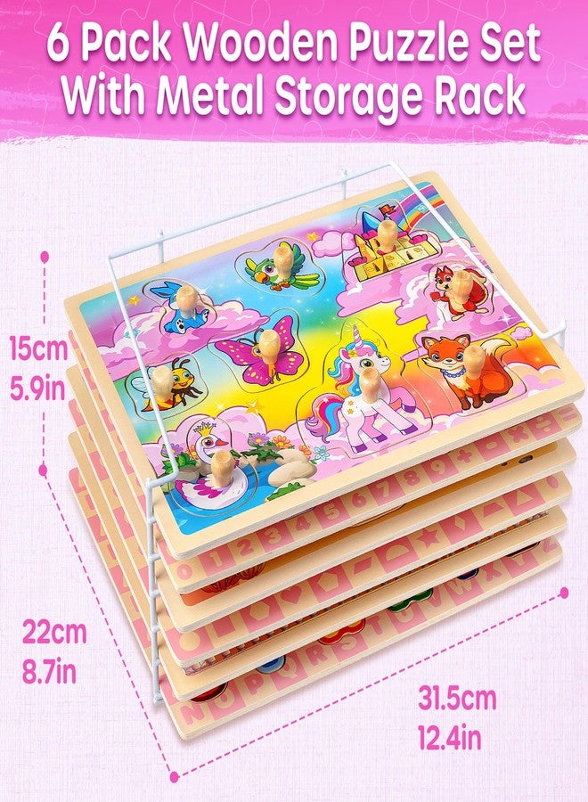 SYNARRY Wooden Puzzles for Toddlers 1-3, 6XSET Toddlers Puzzles Ages 1-3 with Rack, Learning Alphabet Number Shape Unicorn Princess, Toddler Valentines Day Easter Basket Stuffers Gifts Toys for Girls - Image 5
